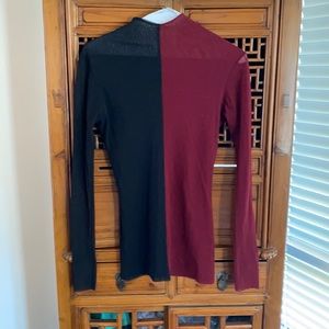Color blocked red/black long sleeved shirt